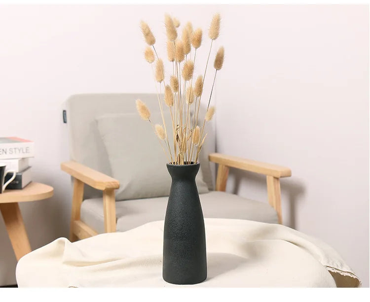 Nordic Simple White Black Matte Handmade Ceramic Vase Japanese Zen Stoneware  Flower Arrangement Decorative Ornament