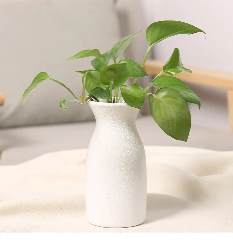 Nordic Simple White Black Matte Handmade Ceramic Vase Japanese Zen Stoneware  Flower Arrangement Decorative Ornament