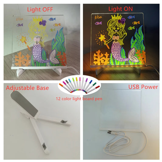 Personalized LED Lamp Acrylic Erasable Message Note Board USB