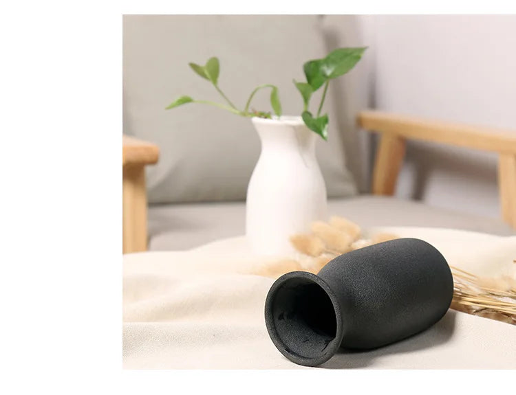 Nordic Simple White Black Matte Handmade Ceramic Vase Japanese Zen Stoneware  Flower Arrangement Decorative Ornament