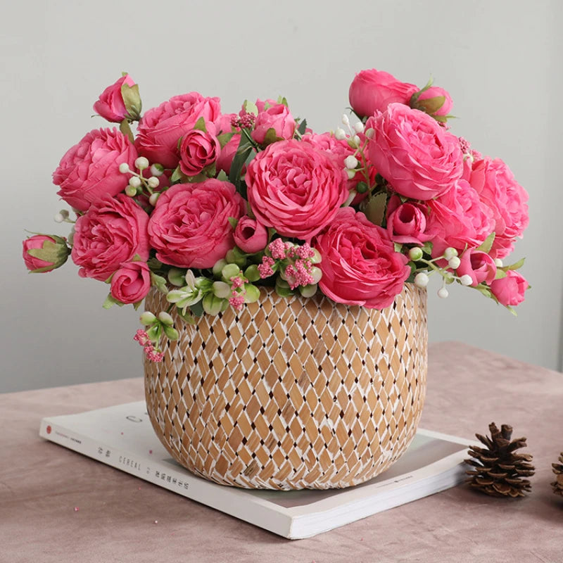 1pcs/30cm Rose Pink Silk Bouquet Peony Artificial Flower