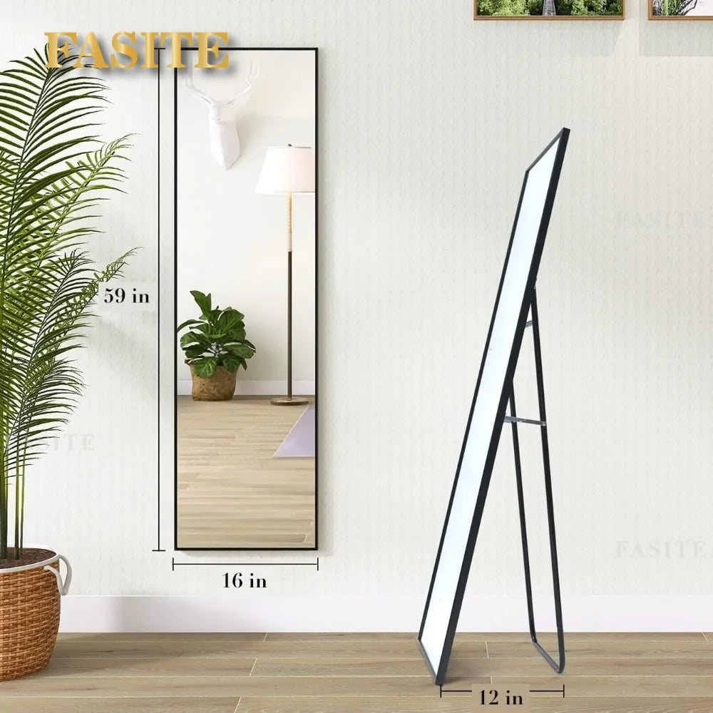 59" x 16" Tall Full Length Mirror with Stand,Black Wall Mounting Full Body Mirror