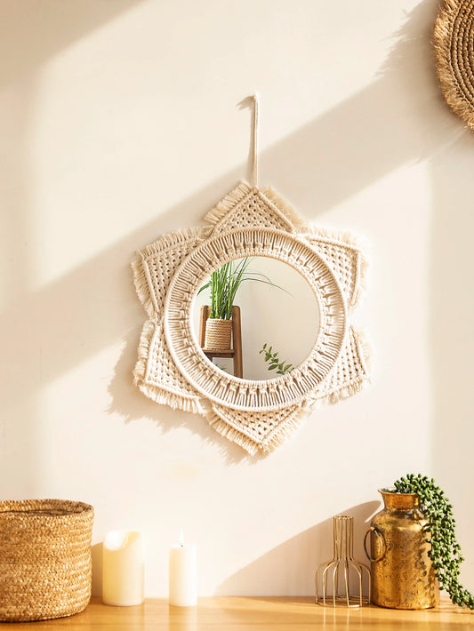 Nordic Room Decorative Mirrors Boho Macrame Round