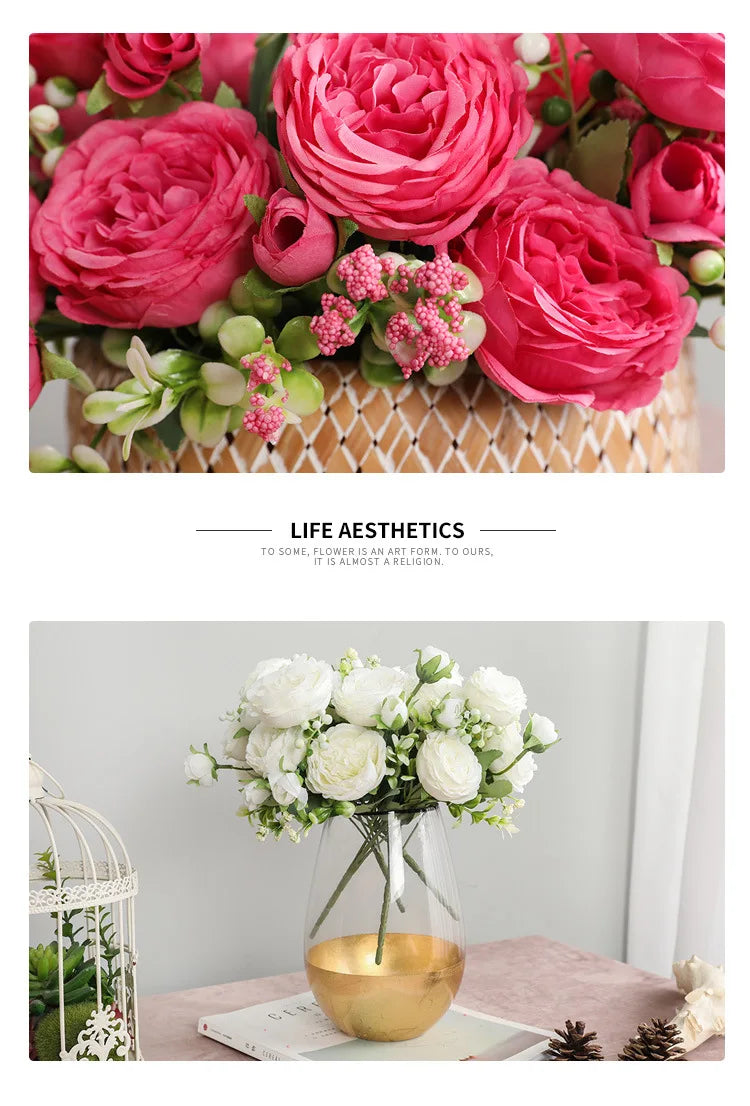 1pcs/30cm Rose Pink Silk Bouquet Peony Artificial Flower