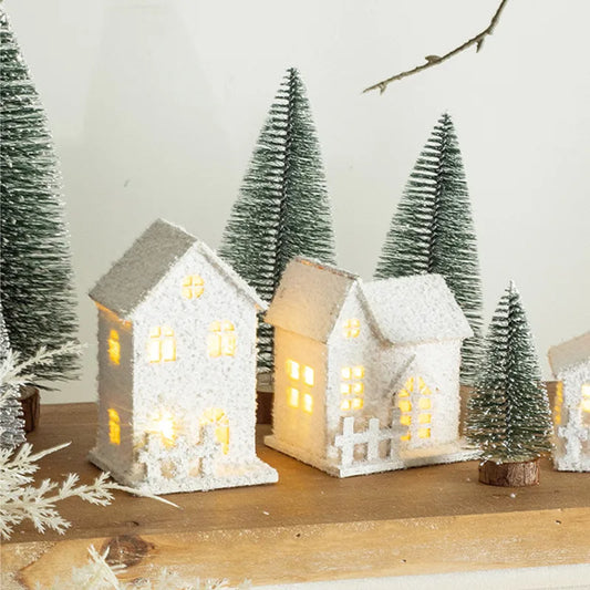 Led Light Wooden House with Snowflake Exterior