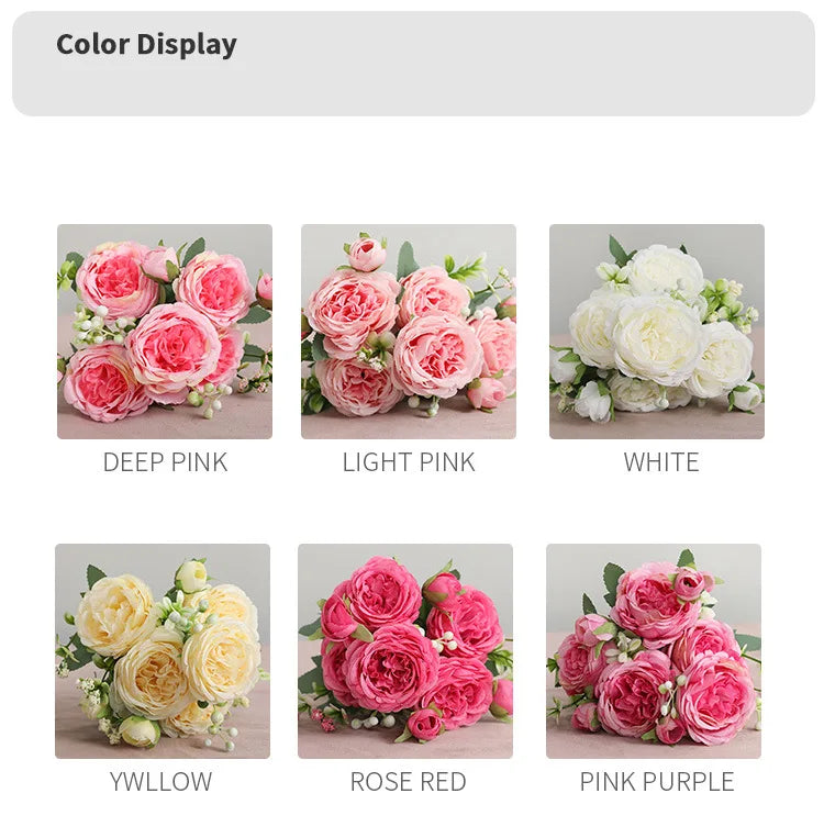 1pcs/30cm Rose Pink Silk Bouquet Peony Artificial Flower