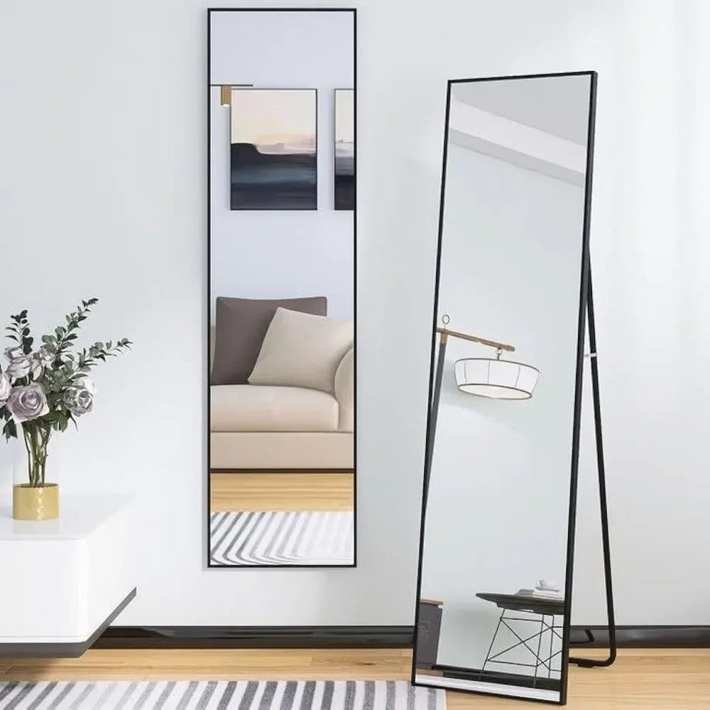 59" x 16" Tall Full Length Mirror with Stand,Black Wall Mounting Full Body Mirror