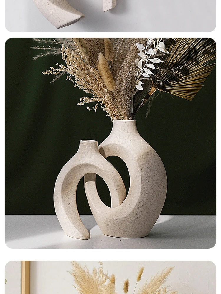 White Ceramic Intertwined Vase Set