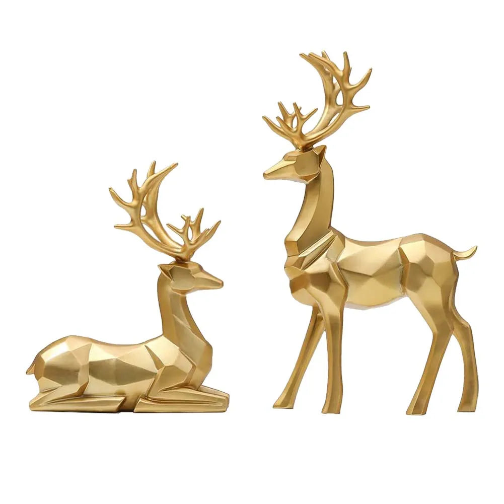 Resin Geometric Elk Sculpture Standing Gold Deer Statues