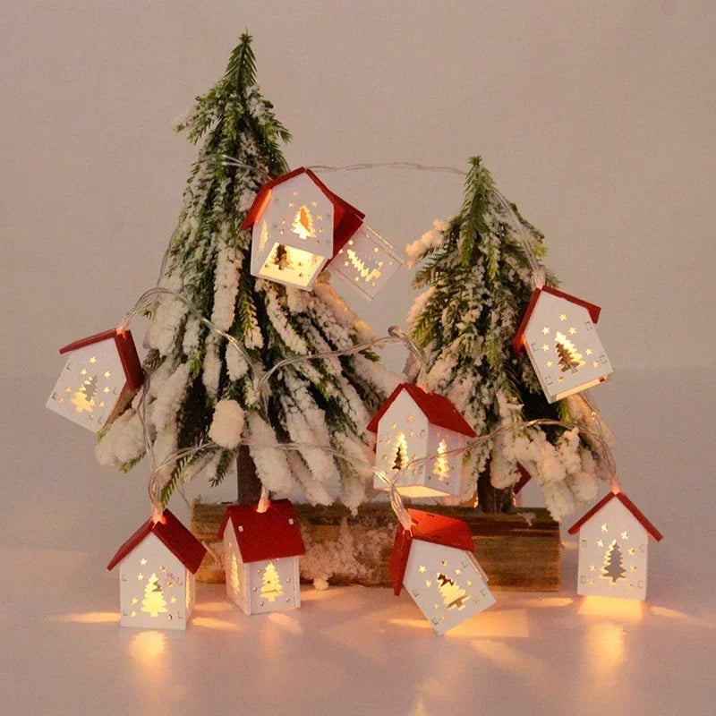 Christmas Wooden House LED String Light