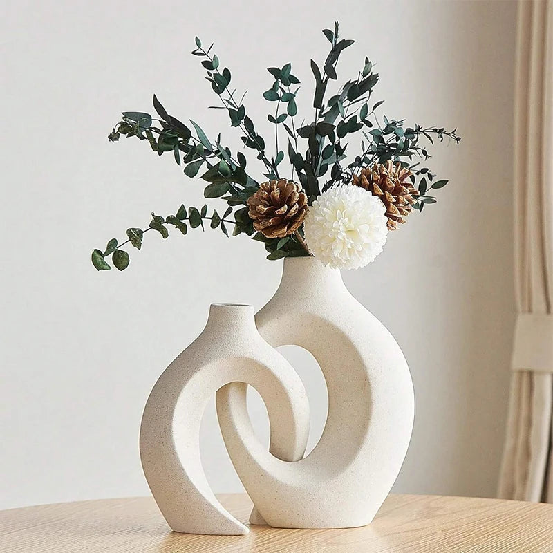 White Ceramic Intertwined Vase Set