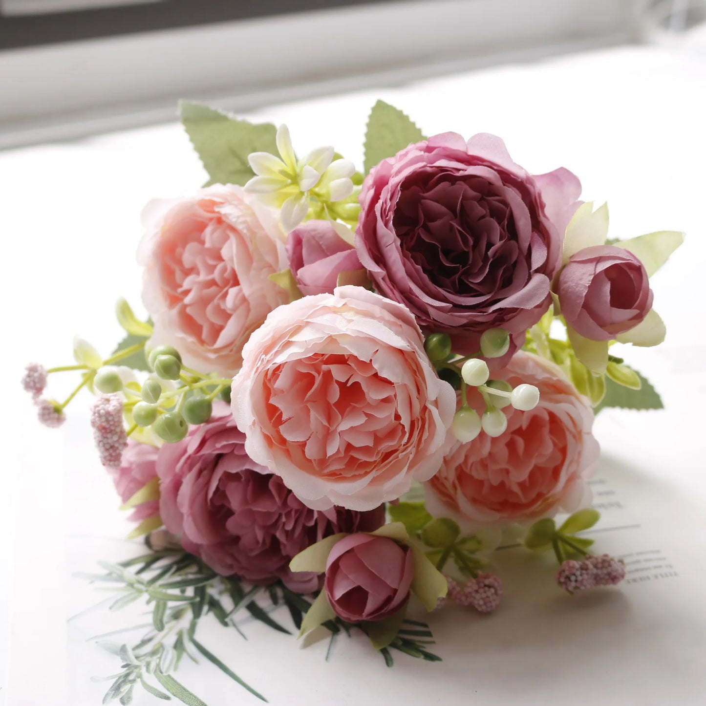 1pcs/30cm Rose Pink Silk Bouquet Peony Artificial Flower