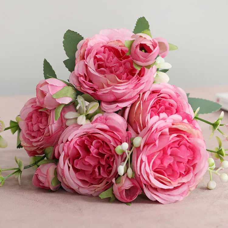 1pcs/30cm Rose Pink Silk Bouquet Peony Artificial Flower