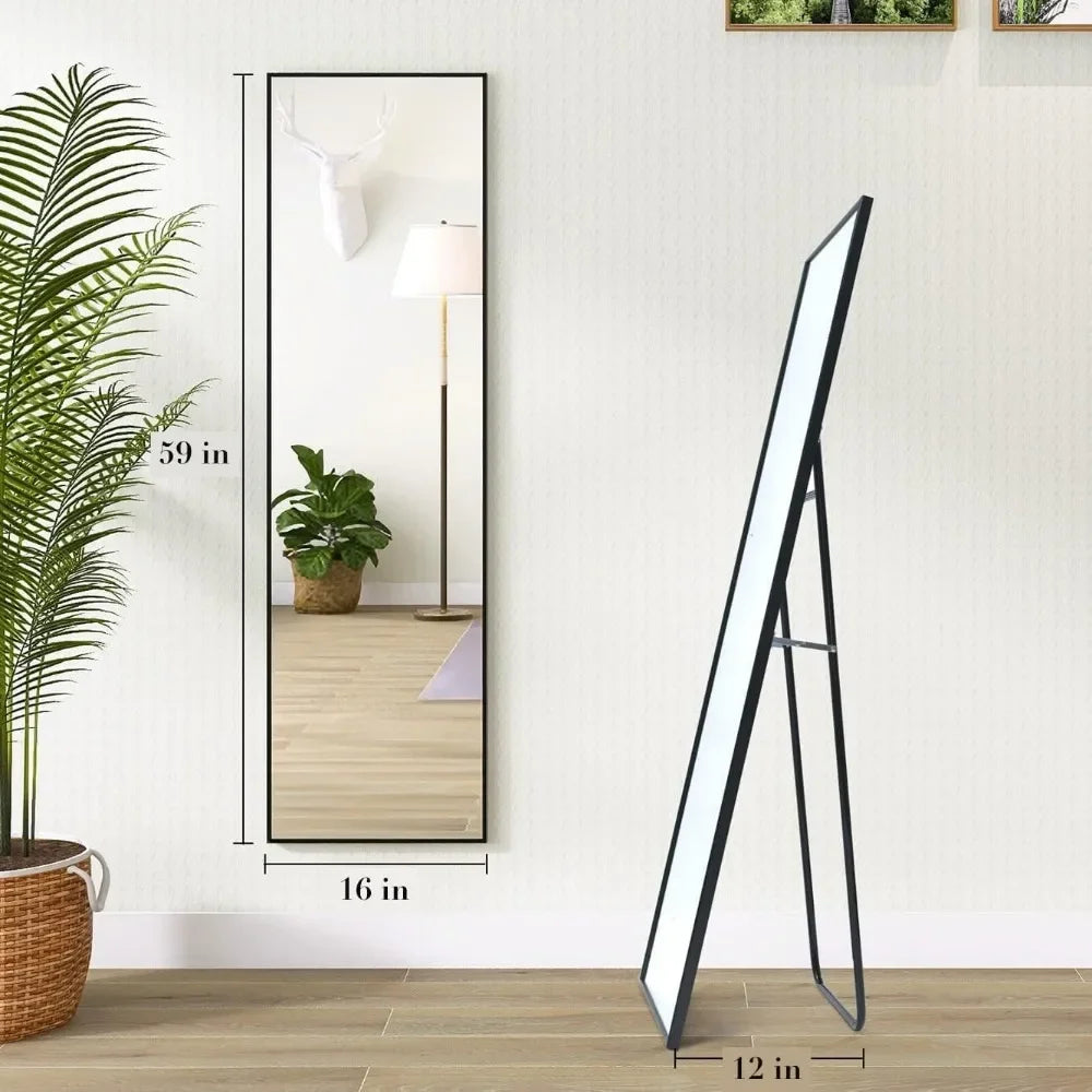 59" x 16" Tall Full Length Mirror with Stand,Black Wall Mounting Full Body Mirror