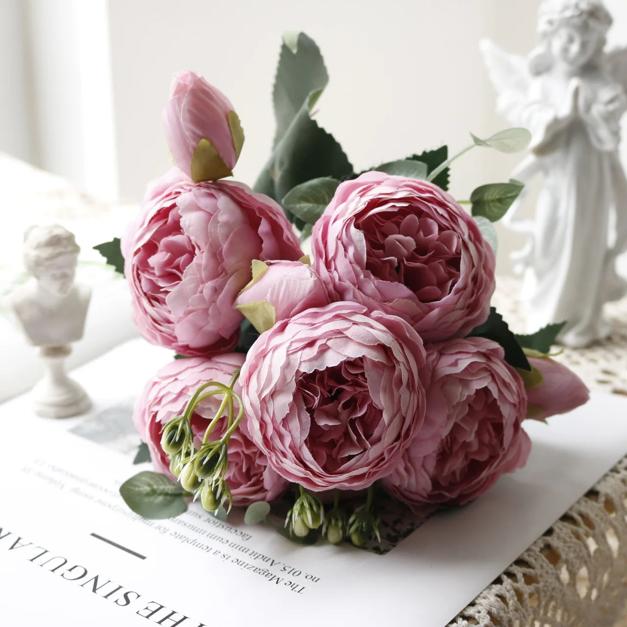 1pcs/30cm Rose Pink Silk Bouquet Peony Artificial Flower