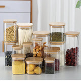 Squared Transparent Glass Food Storage Jar With Lid  Tea Coffee Beans Container Snack Nuts Sealed Box Kitchen Organizer