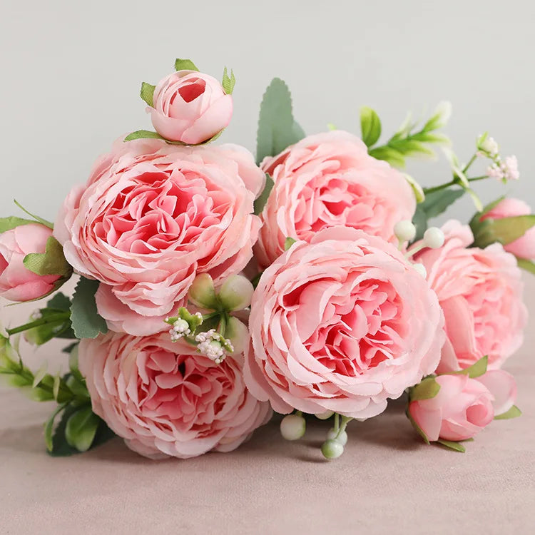 1pcs/30cm Rose Pink Silk Bouquet Peony Artificial Flower