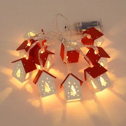 Christmas Wooden House LED String Light