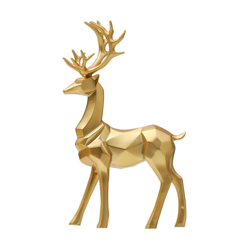 Resin Geometric Elk Sculpture Standing Gold Deer Statues