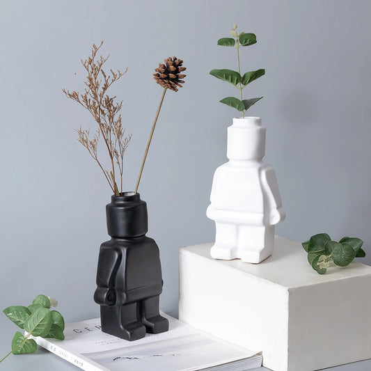 Nordic Style Ceramic Robot Minifigure Vase