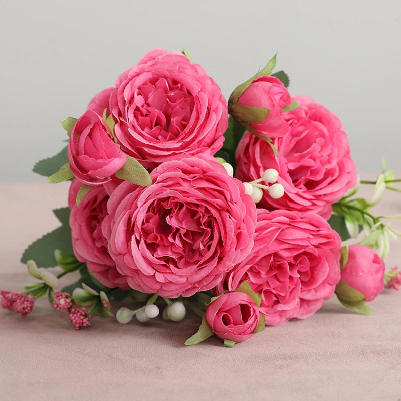 1pcs/30cm Rose Pink Silk Bouquet Peony Artificial Flower