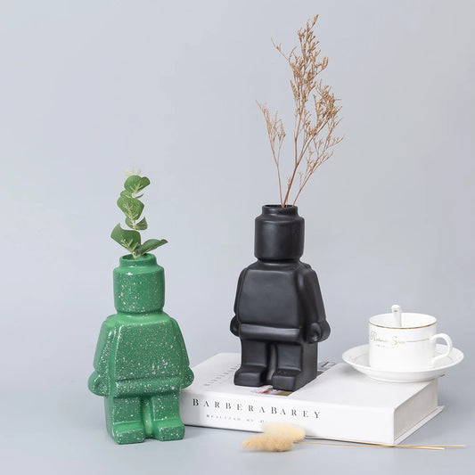 Nordic Style Ceramic Robot Minifigure Vase