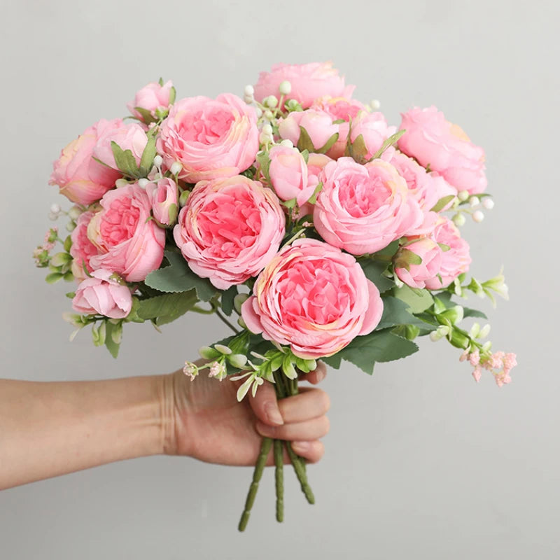 1pcs/30cm Rose Pink Silk Bouquet Peony Artificial Flower