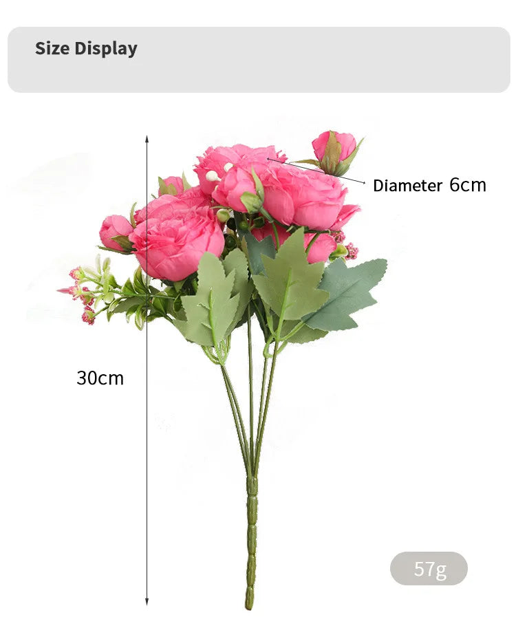 1pcs/30cm Rose Pink Silk Bouquet Peony Artificial Flower