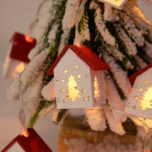 Christmas Wooden House LED String Light