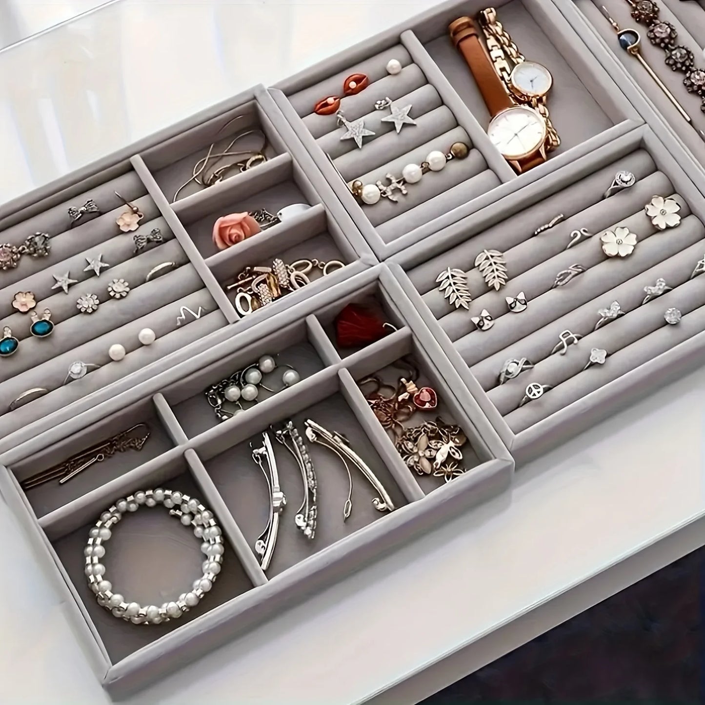 Velvet Jewellery Stackable Box Organizer