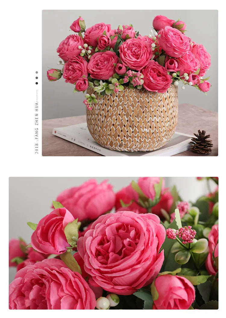 1pcs/30cm Rose Pink Silk Bouquet Peony Artificial Flower