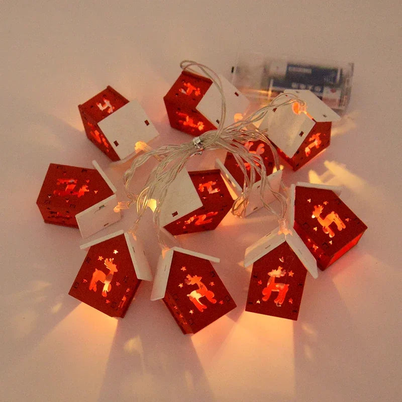 Christmas Wooden House LED String Light