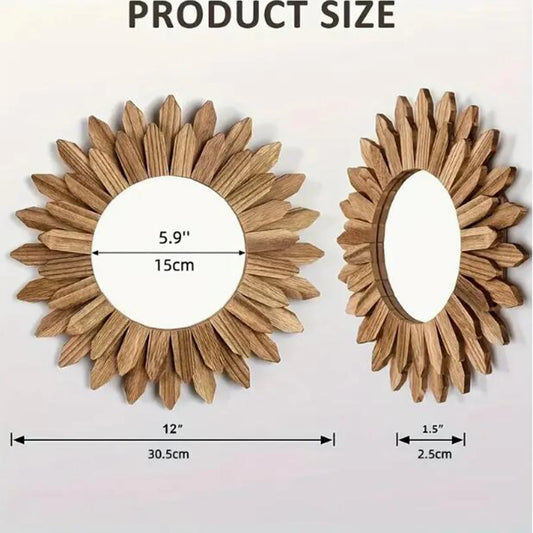 Sunflower Style Wooden Wall Mounted Mirror