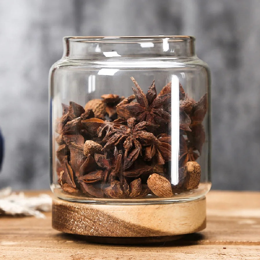 Glass Food Jars With Airtight Bamboo Wooden Lid