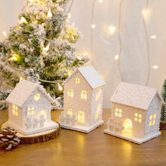 Led Light Wooden House with Snowflake Exterior