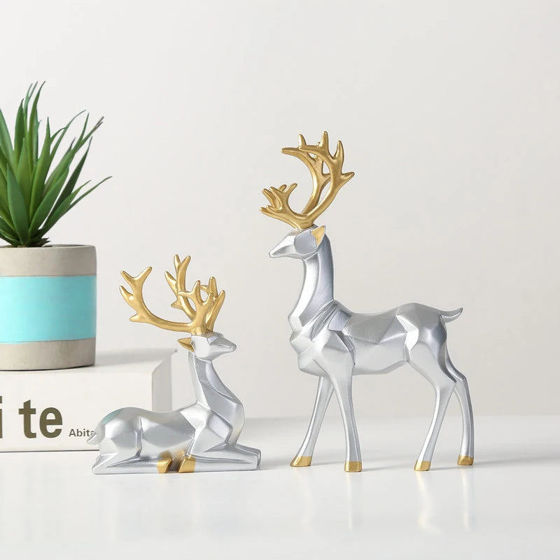 Resin Geometric Elk Sculpture Standing Gold Deer Statues