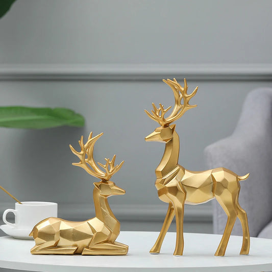 Resin Geometric Elk Sculpture Standing Gold Deer Statues