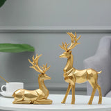 Resin Geometric Elk Sculpture Standing Gold Deer Statues