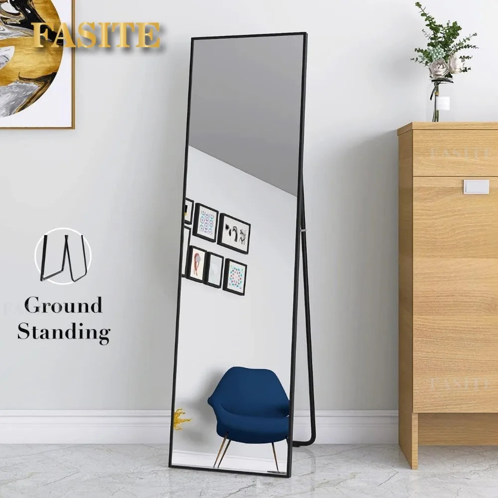 59" x 16" Tall Full Length Mirror with Stand,Black Wall Mounting Full Body Mirror